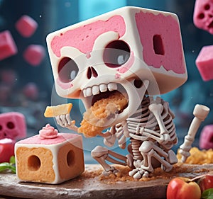 Cool cartoon art of a skeleton and his skeleton buddy in Funko Pop style