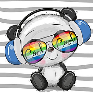 Cool Cartoon Cute Panda with sun glasses photo