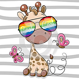 Cool Cartoon Giraffe with sun glasses photo