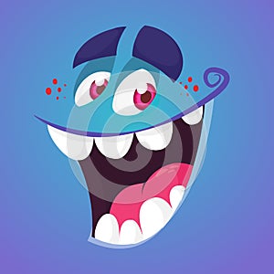 Cool cartoon monster face talking. Vector Halloween monster avatar with a big smile