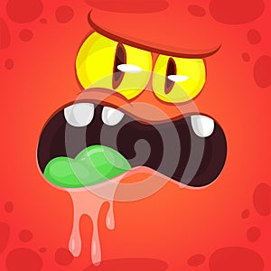 Cool Cartoon Red Monster Face. Vector Halloween Illustration of Angry Monster.