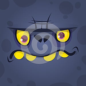 Cool Cartoon Scary Black Monster Face. Vector Halloween illustration.