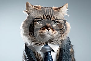 Cool Cat in Business Suit on White Background for Corporate Presentations.