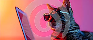 Cool Cat Coding in Neon Vibes. Concept Neon Lights, Coding, Cool Cat, Technology, Aesthetic