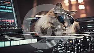 Cool Cat DJ Mixing Tracks at Nightclub Scene Generative AI