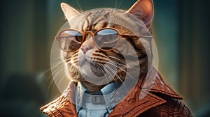 A cool cat in glasses and a suit on a