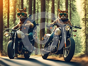 Cool Cat  on Motorcycle, Generative AI Illustration