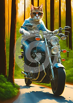 Cool Cat  on Motorcycle, Generative AI Illustration