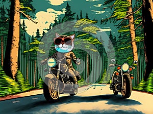 Cool Cat on Motorcycle, Generative AI Illustration