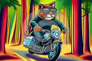 Cool Cat on Motorcycle, Generative AI Illustration