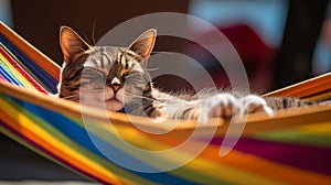 Cool Cat Sunbathing: Lighthearted Beach Getaway with Sunglasses and Hammock,