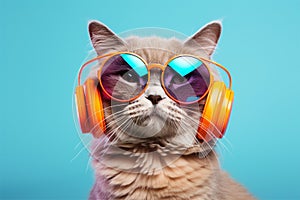 Cool cat wearing sunglasses and headphones