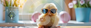 Cool Chick: Funny Easter Greeting Card with Cute Baby Animal Wearing Sunglasses on Table