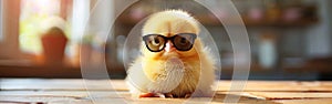 Cool Chick: Funny Easter Greeting Card with Cute Baby Animal Wearing Sunglasses on Table