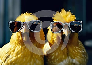 Cool chickens pose in the photo studio.