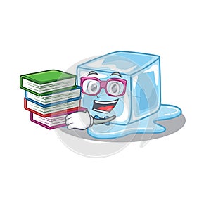 Cool and clever Student ice cube mascot cartoon with book