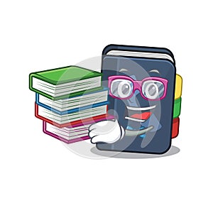 Cool and clever Student phone book mascot cartoon with book