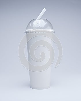 Cool coffee paper cup and straw with plastic cover