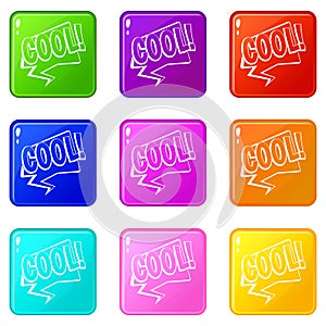 COOL, comic text speech bubble icons 9 set