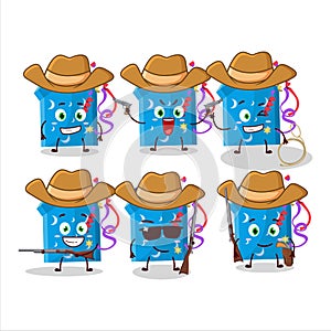 Cool cowboy open magic gift Box cartoon character with a cute hat