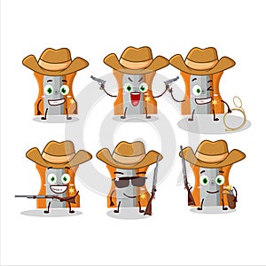 Cool cowboy orange pencil sharpener cartoon character with a cute hat