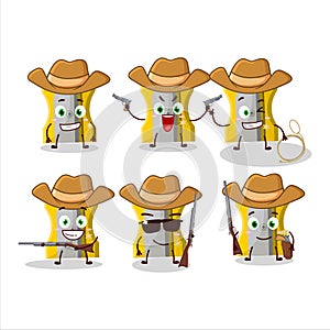 Cool cowboy yellow pencil sharpener cartoon character with a cute hat