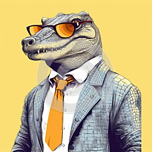 Cool Crocodile: Hyper-realistic Portrait Of A Stylish Reptile