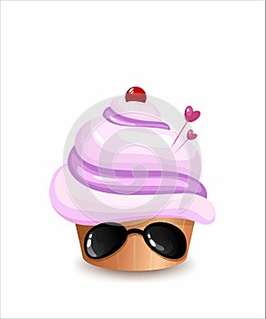 Cool cup cake in sunglasses