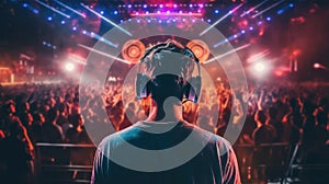Cool DJ with headphones. Illustration AI Generative