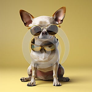 dog animal glasses background copy portrait pet cute yellow chihuahua puppy space. Generative AI. photo