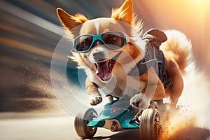 Cool dog in googles riding toy car