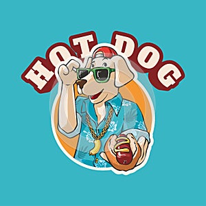 Cool dog with hot dog in summer holiday party