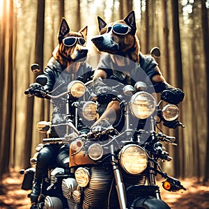 Cool Dog on Motorcycle, Generative AI Illustration