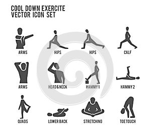 Cool Down Warm Up Exercise Stretching Workout Vector Icon Set