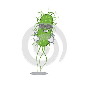 Cool e.coli bacteria cartoon character wearing expensive black glasses