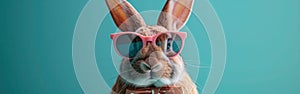 Cool Easter Bunny with Shades & Bow Tie - Funny Holiday Greeting Card Animal Concept on Green Background