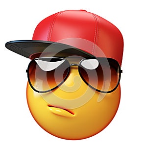 Cool emoji isolated on white background, swag emoticon with sunglasses 3d rendering