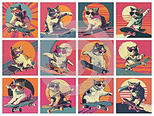 Cool Felines Riding Skateboards in Sunglasses photo