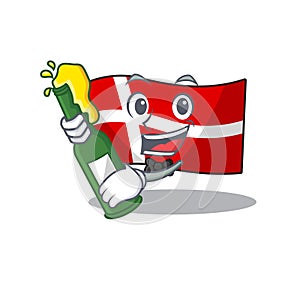 Cool flag denmark with beer mascot cartoon style
