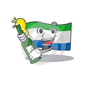 Cool flag sierra leone with beer mascot cartoon style