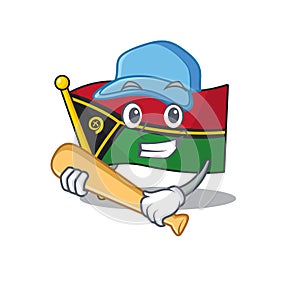 Cool flag vanuatu Scroll cartoon character design with baseball