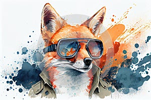 Cool Fox with Sunglasses - Graphic Art Illustration Colorful Paint