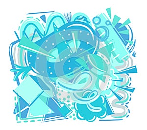 Cool fresh blue ice composition. Chaotic color shapes and line. Hand drawn sketch. Abstract background. Vector