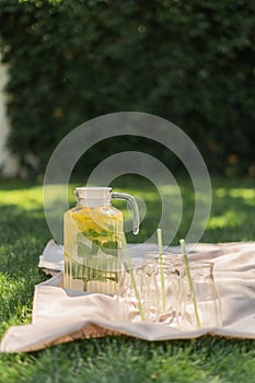 Cool freshly made lemonade and fruits