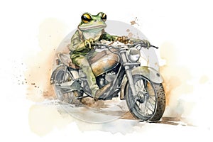 Cool frog riding a motorcycle. Generate ai