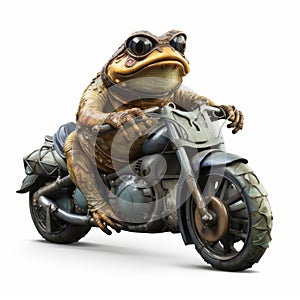 Cool Frog Riding Motorcycle: Realistic And Detailed 70mm Shot