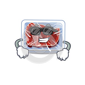 Cool frozen beef cartoon character wearing expensive black glasses