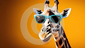 Cool funny giraffe character in sunglasses, wild jungle animal portrait