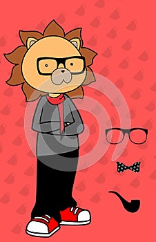 Cool funny hipster lion cartoon illustration set collection