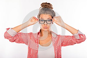 Cool funny sexy girl with glasses pouting